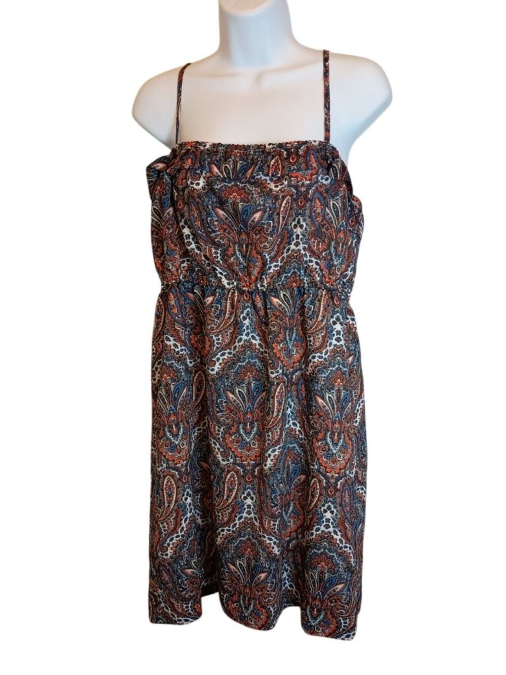 J.Crew Factory Paisley Print Ruffle Trim Lined Mini Sun Dress Women's Sz. M
